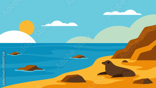 Rocky Shoreline Where Seals Are Basking in the Sun