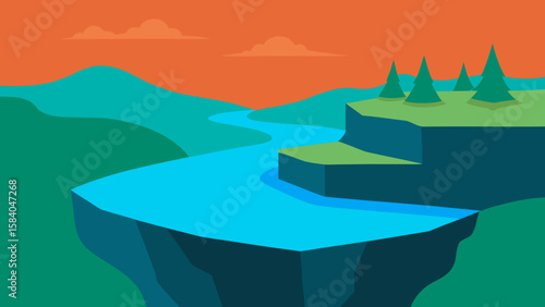 Rocky Outcrop Providing Panoramic View of River Valley