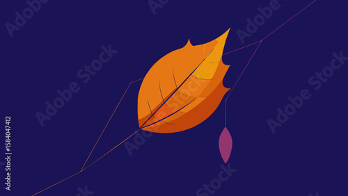 Vibrant Single Autumn Leaf Caught in Spider Web Nature Beauty