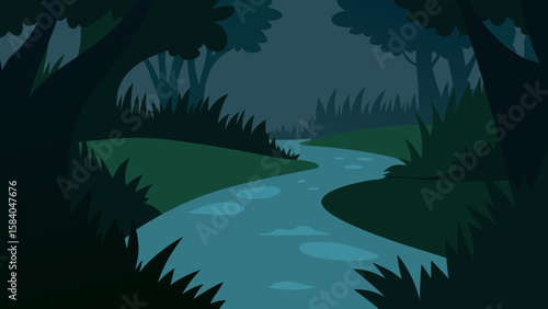 Observe a Small Creek Disappearing into a Dark Overgrown Tunnel