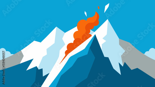 The Distant And Deep Rumbling Sound Of A Powerful Avalanche In The High Mountains