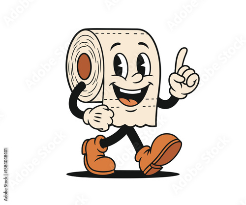 smiling retro toilet paper roll mascot vector