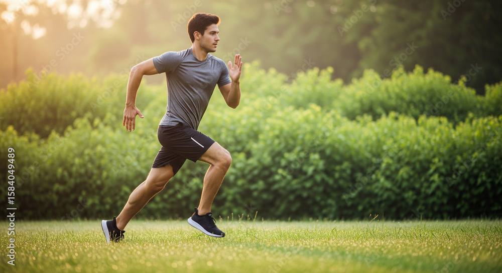 Man running outdoors workout fitness training cardio exercise park run Man running outdoors workout fitness training cardio exercise park run