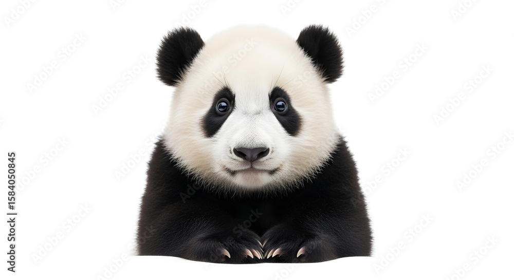 Naklejka premium Cute Panda Bear Cub on White Background