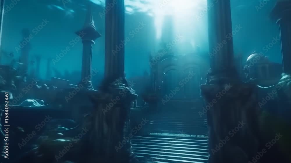 custom made wallpaper toronto digitalSubmerged ancient city ruins with classical columns illuminated by ethereal underwater light beams filtering through ocean depths