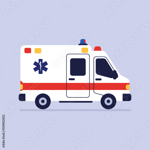 Wallpaper Mural Emergency medical service ambulance vehicle with red and blue siren. First aid concept. Vector flat illustration for hospital, clinic, health, medicine Torontodigital.ca
