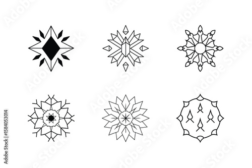 Mandala set of cursed crystal bone crown broken mirror and candle Halloween mandala Vector illustration