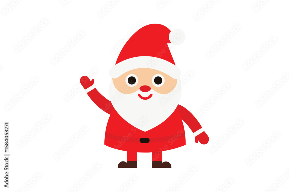 Obraz premium Cute Cartoon Santa Claus Waving Red Outfit Happy