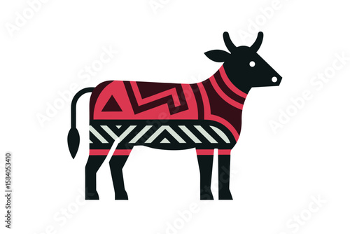 Cow Icon Tribal Art Pattern On White Background No Outline