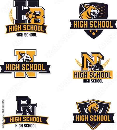 High School Sports Team Logo Vector Set - Mascot and Varsity Emblem Designs