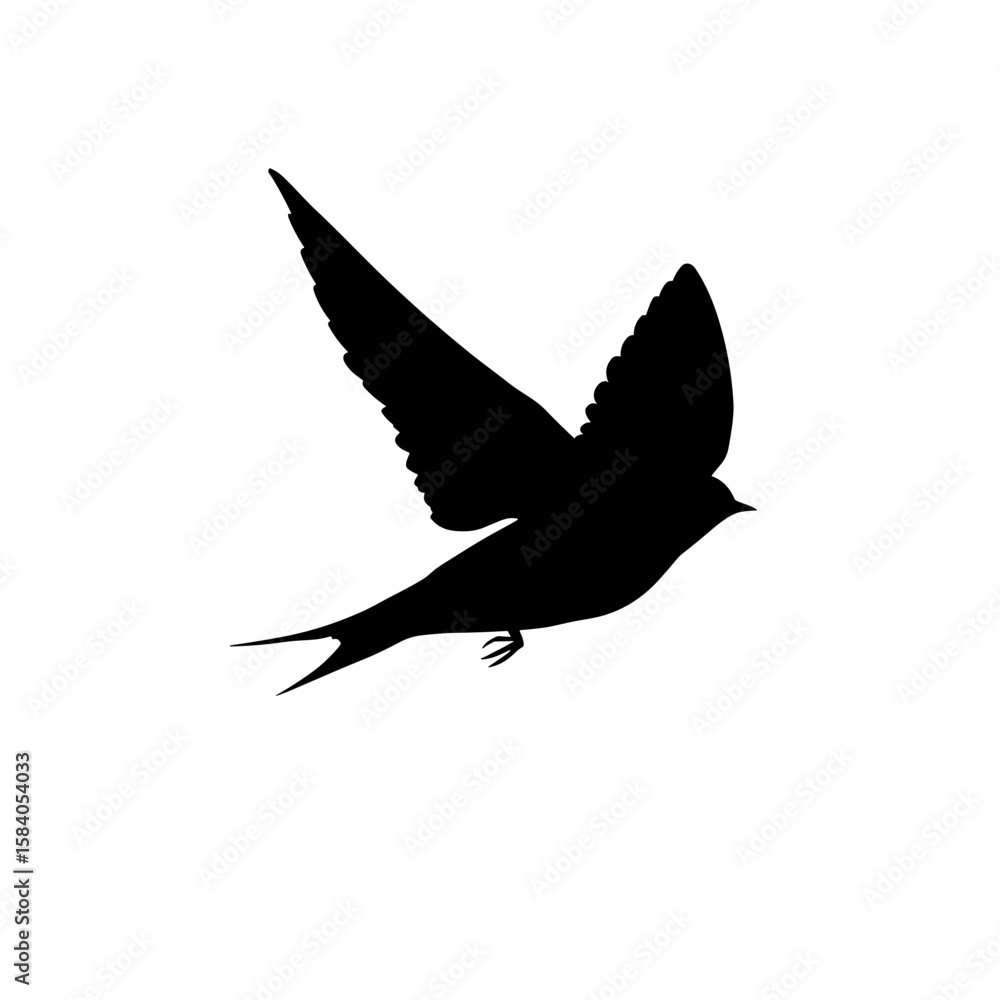 Obraz premium Silhouette of flying bird in black, minimal vector illustration