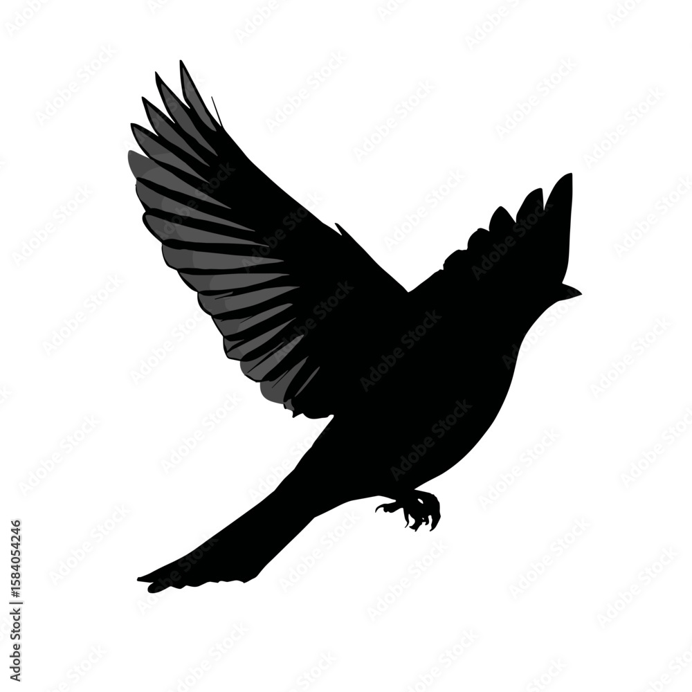 Fototapeta premium Silhueta de pássaro voando com asas abertas em preto.
