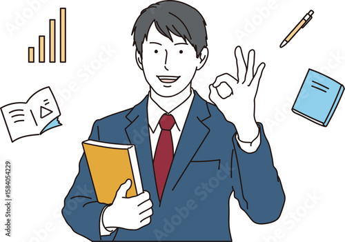 OKサインをする男子高校生のイラスト素材