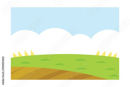 Cartoon Open Field With Patterned Grass Patches