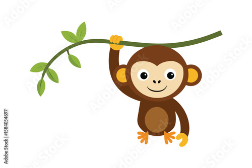 Cartoon Monkey Hanging From A Branch Simple