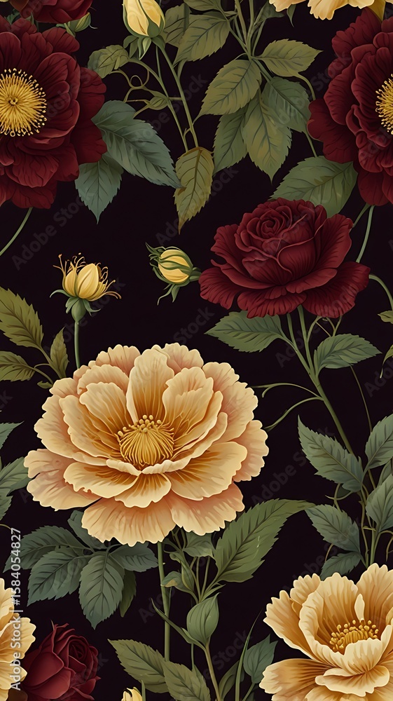 Dark Floral Seamless Pattern.