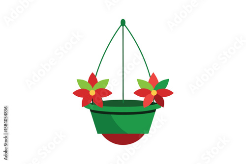 Cartoon Hanging Flower Basket On White Background