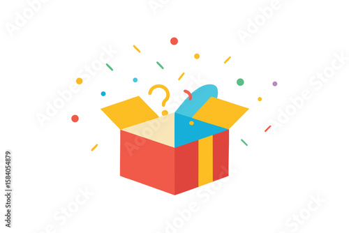 Cartoon Gift Box Popping Open With Confetti