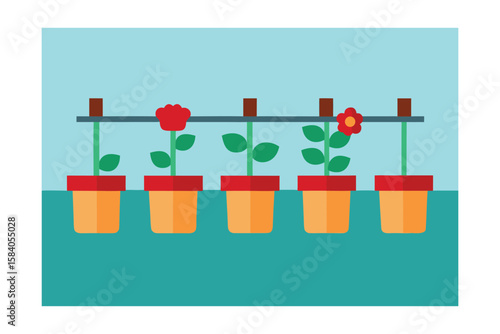 Cartoon Fence With Hanging Pots Filled With Geraniums