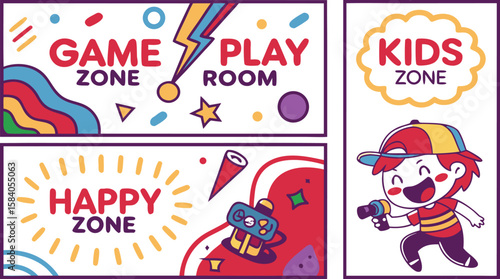 Colorful cartoon signs for kids play areas children game
