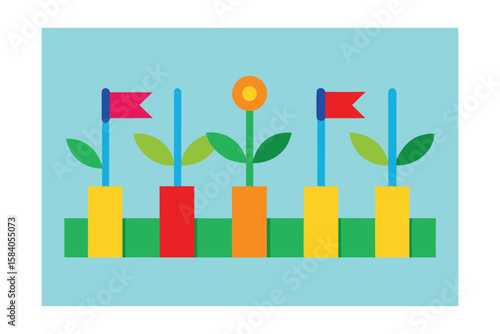 Cartoon Fence With Colorful Flags Fluttering Above