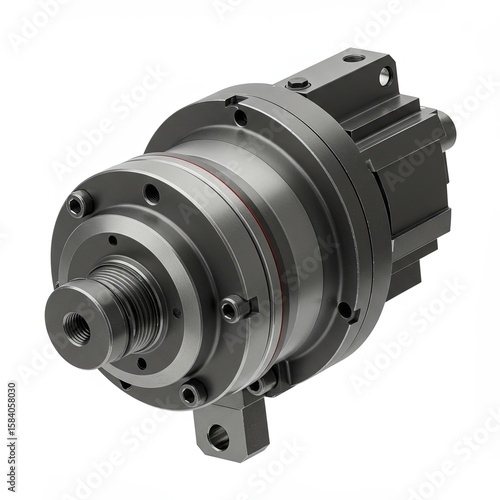 Industrial Gray Metallic Rotary Actuator with Threaded Shaft and Mounting Bracket
