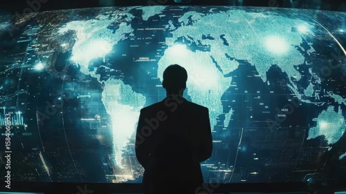 Male professional analyzing global digital data network