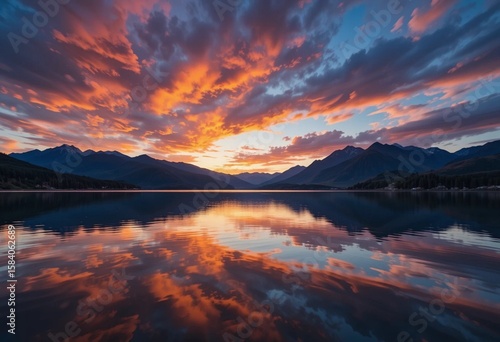 Wallpaper Mural Stunning Sunset Over Mountain Lake with Vibrant Orange and Blue Sky Reflections Torontodigital.ca