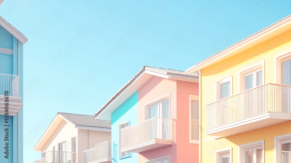 Charming Pastel Townhouse Buildings in a Cozy Neighborhood Charming Pastel Townhouse Buildings in a Cozy Neighborhood