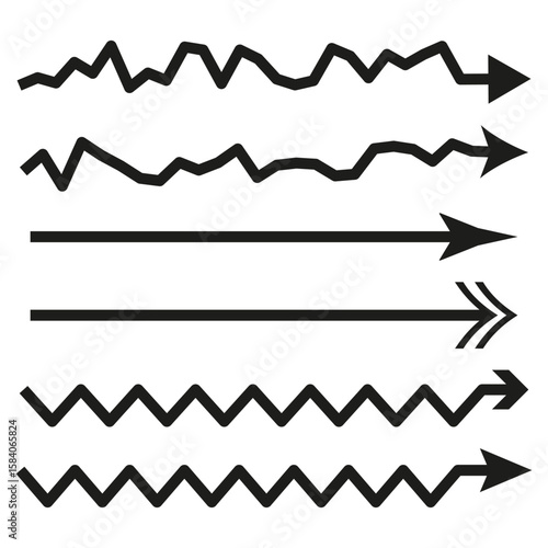 Arrows direction set. Various line patterns. Navigation Vector symbols. Movement indication elements