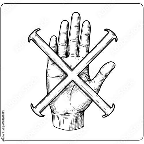 No touching gesture with crossed fingers illustration in black and white  