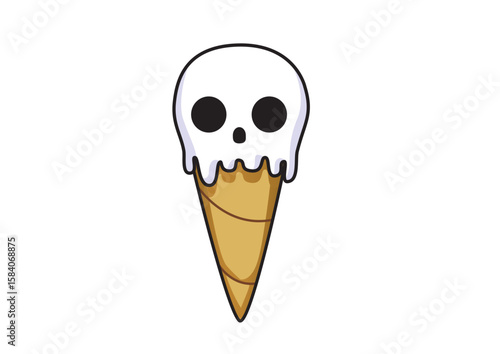 Halloween themed ice cream cone designed as a spooky skull with dripping ice cream treat concept