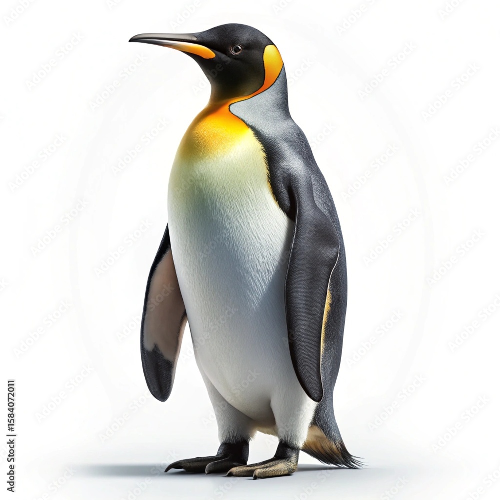 Obraz premium A 3D emperor penguin with glasses stands on a white background, capturing the essence of this cute, polar bird