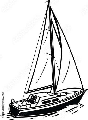 Striking black silhouette of a sailing boat viewed from the side