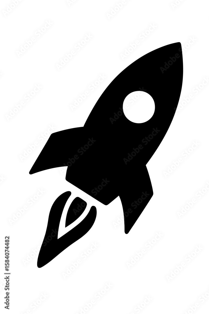 Fototapeta premium Black Rocket with White Window Silhouette