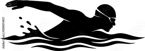 Dynamic Silhouette of a Swimmer in Action – Water Sports Illustration