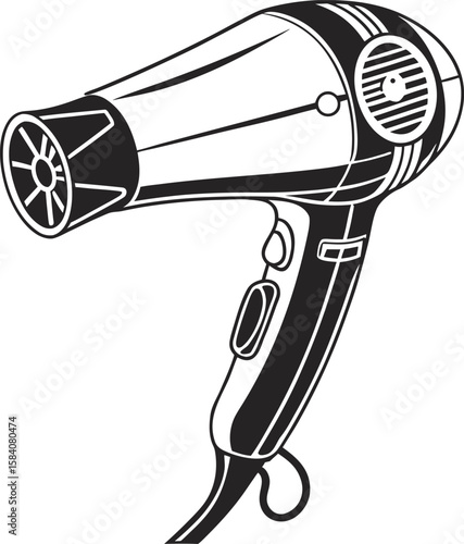 Modern hairdryer silhouette in solid black fill