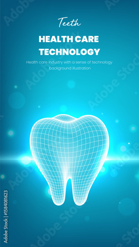 Vertical version of Tech-sensing healthcare illustration teeth