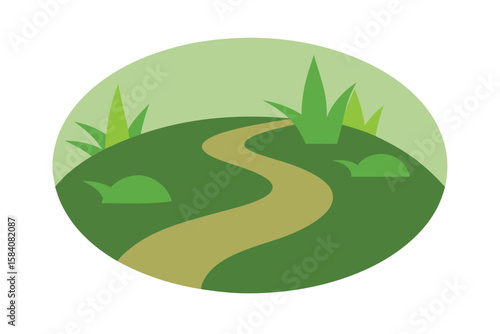Vector Garden Path In Circular Loop With Flowers