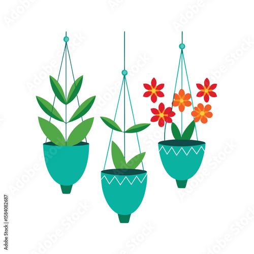 Stylized Hanging Macrame Planters With Flowers