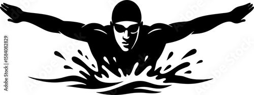 Silhouette of a Swimmer Performing the Butterfly Stroke