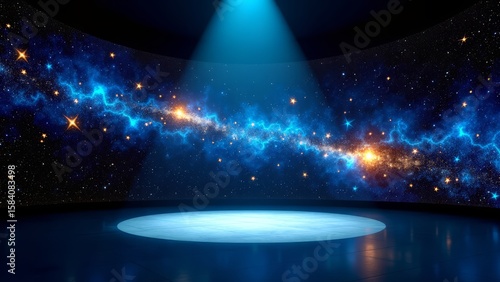 Planetarium view of galaxy with blue spotlight