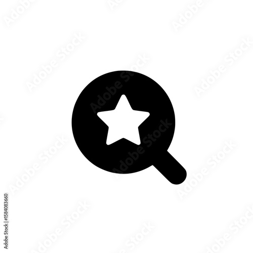 Circle-shaped icon with star inside magnifying glass representing search for rated or top content