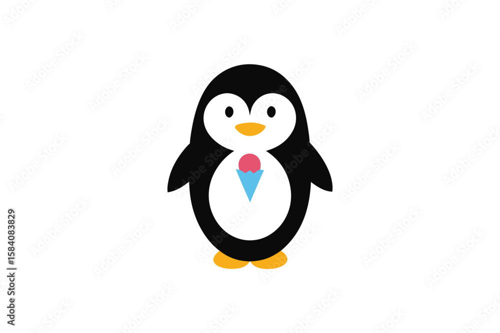Obraz premium Penguin With Ice Cream Cone Smiling Clean Vector