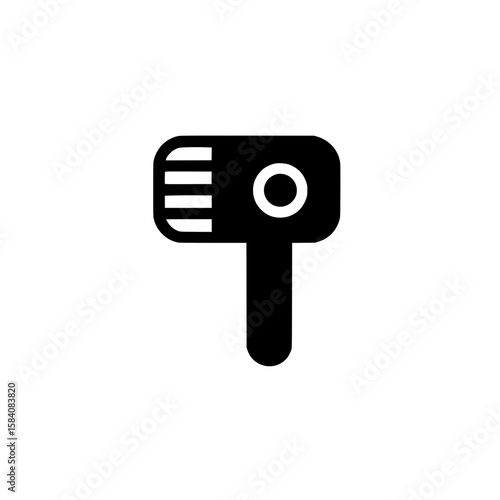 Flat black icon of a compact hair dryer appliance used for personal grooming and hairstyling