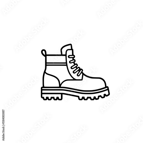 Icon of rugged hiking boot with laces representing outdoor footwear for trekking and adventure activities