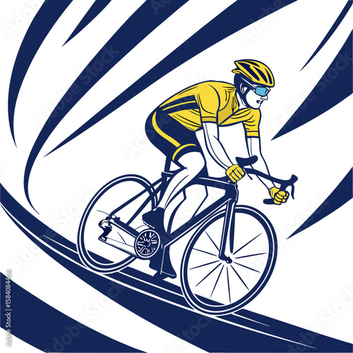 Cyclist Riding Bicycle Illustration Sportsman Racing Bike Dynamic Motion Design Athletic Competition Poster Fitness Event Promotion