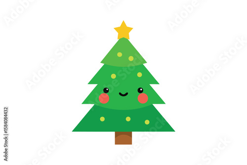 Kawaii Christmas Tree With Decorations And Smiling Face
