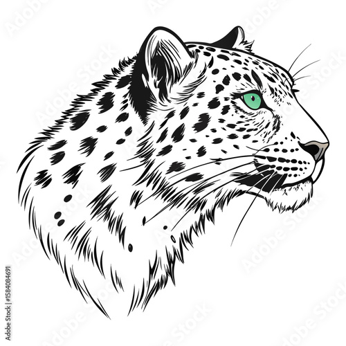 Leopard Head Vector Illustration Wild Animal Art Black and White Drawing Big Cat Portrait Isolated Design for T Shirt Poster