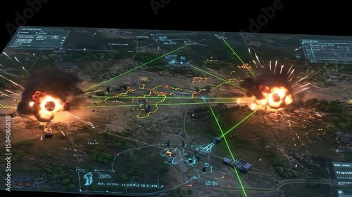 Dynamic battlefield simulation showcasing explosions and tactical maneuvers in a virtual environment